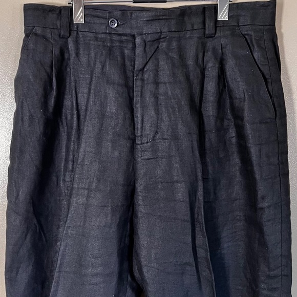 ZINI Mens Black 100% Linen Pleated Cuffed Trousers Pants Size 36 - Picture 8 of 8